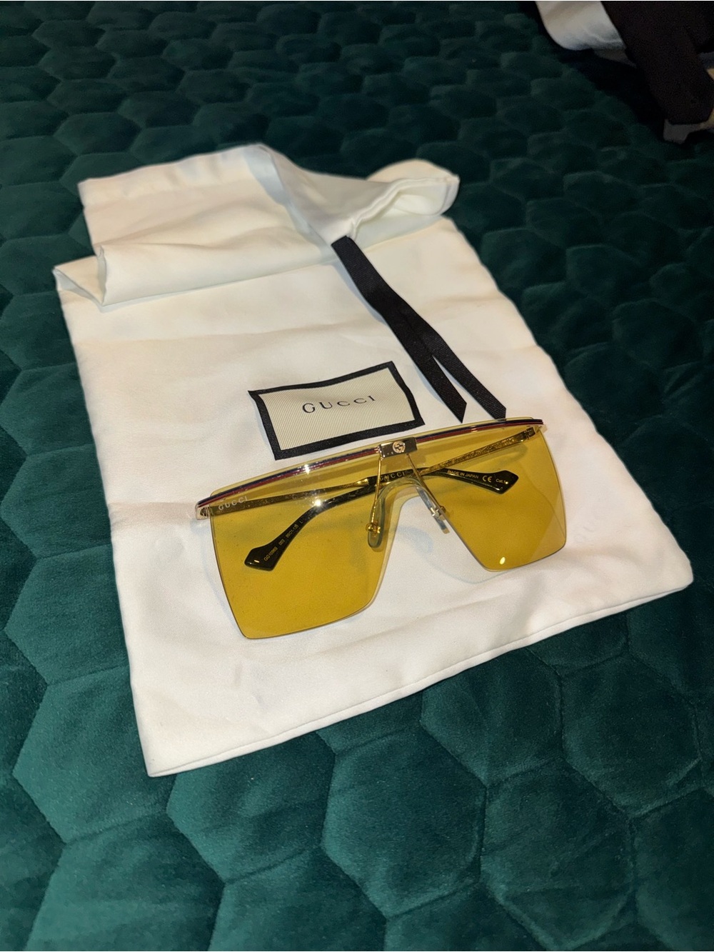Gucci Shield Sunglasses with Yellow Lenses and Gold Accents